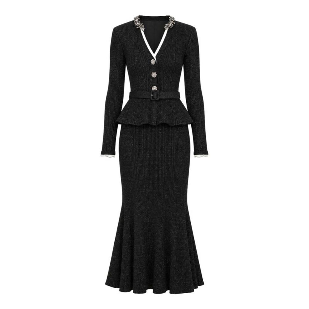 Self-Portrait Women Black Ribbed Knit Midi Dress With Lurex